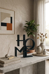 Dekoratif Home Yazılı Biblo - Modern Ev ve Ofis Masaüstü Aksesuar Obje 15x15x1,5 cm