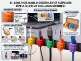 5'li Set Başparmak Tasarımlı Kablo Tutucu ve Düzenleyici - Yapışkanlı Masaüstü Kablo Klipsi (Asorti Renk)