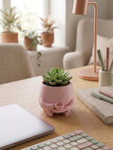 Kahve İçen Sevimli Figürlü Mini Sukulent ve Kaktüs Saksısı 8x6 cm Masaüstü Ofis Dekorasyonu