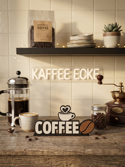Dekoratif Coffee Yazısı - Kendinden Yapışkanlı Kahve Köşesi ve Mutfak Duvar Süsü (14x7 cm)