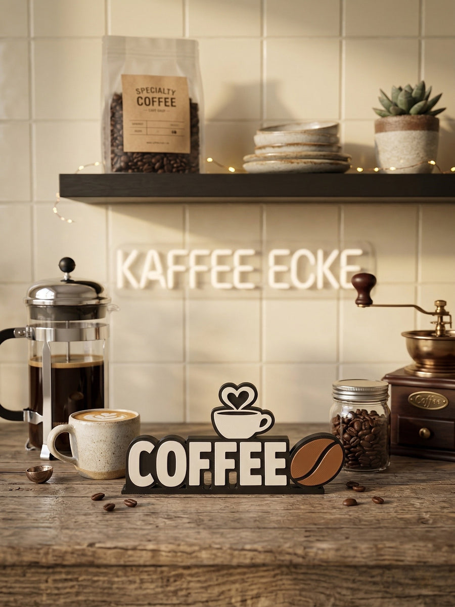 Dekoratif Coffee Yazısı - Kendinden Yapışkanlı Kahve Köşesi ve Mutfak Duvar Süsü (14x7 cm)