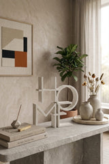 Dekoratif Home Yazılı Biblo - Modern Ev ve Ofis Masaüstü Aksesuar Obje 15x15x1,5 cm