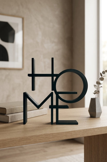 Dekoratif Home Yazılı Biblo - Modern Ev ve Ofis Masaüstü Aksesuar Obje 15x15x1,5 cm