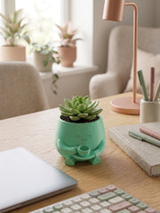 Kahve İçen Sevimli Figürlü Mini Sukulent ve Kaktüs Saksısı 8x6 cm Masaüstü Ofis Dekorasyonu