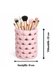 Kalpli Pembe Organizer – Makyaj Fırçalık, Kalemlik ve Aksesuar Düzenleyici - 9 x 12 cm