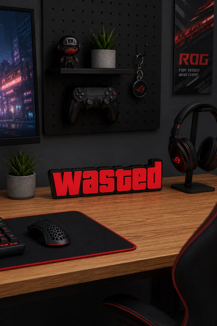 Wasted Dekoratif Oyuncu Odası Duvar Süsü 20 cm | Çift Taraflı Bantlı Yazı Figürü | Gaming Oda Dekoru