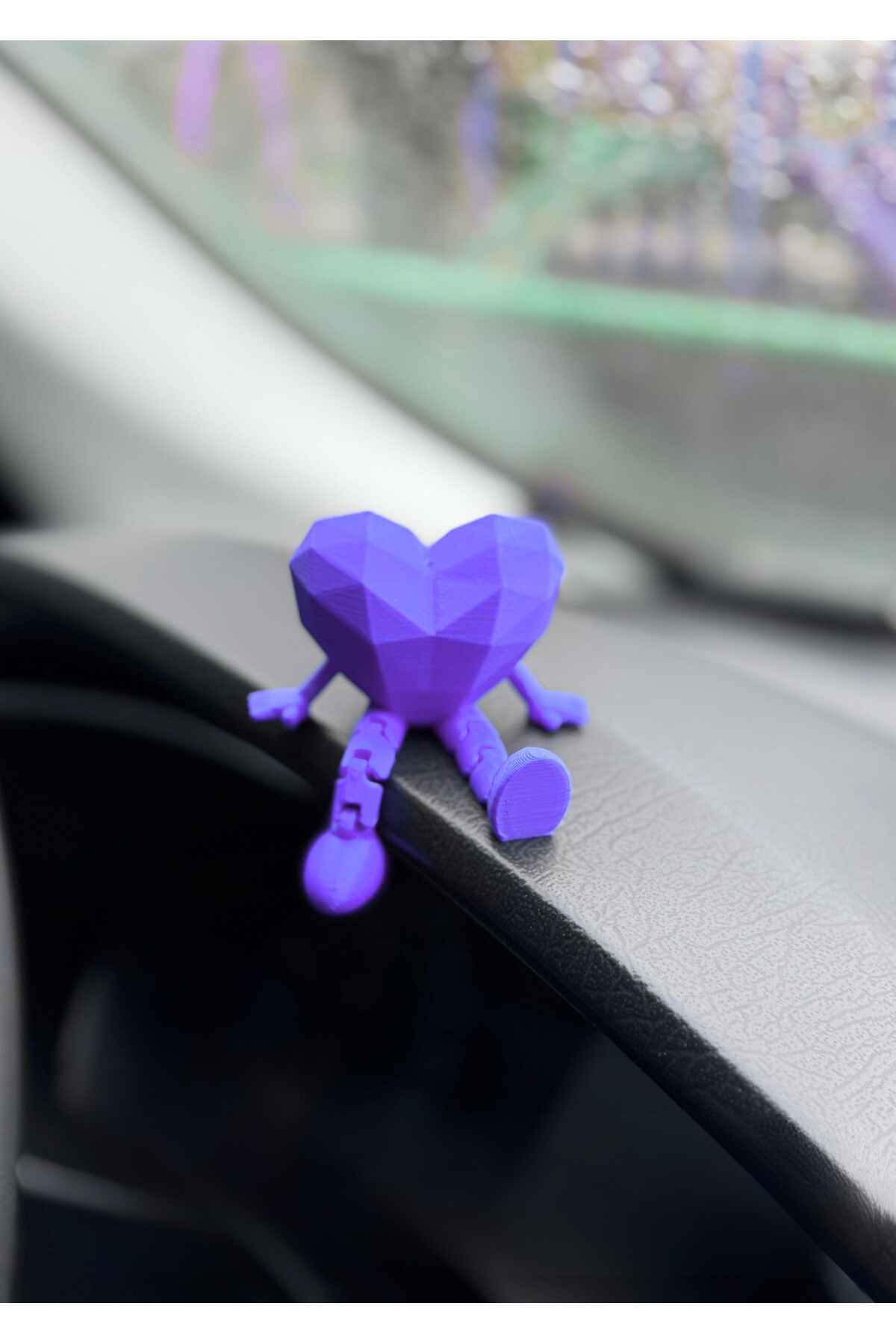Araç İçi Sevimli Kalp Torpido Süsü - Flexi Kalp - Mor -