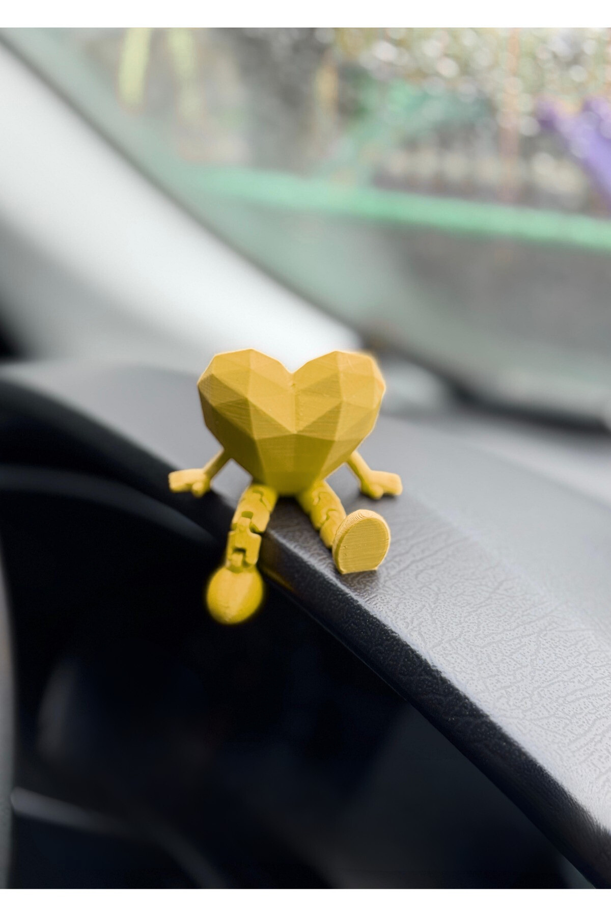 Araç İçi Sevimli Kalp Torpido Süsü - Flexi Kalp - Sarı -