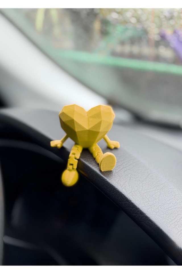 Araç İçi Sevimli Kalp Torpido Süsü - Flexi Kalp - Sarı -