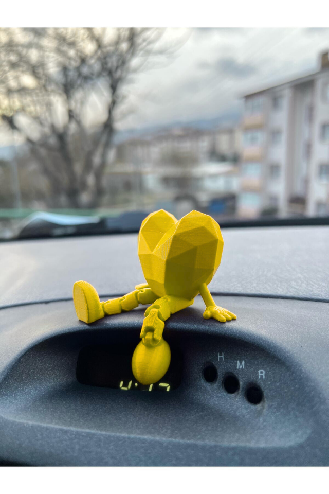 Araç İçi Sevimli Kalp Torpido Süsü - Flexi Kalp - Sarı -