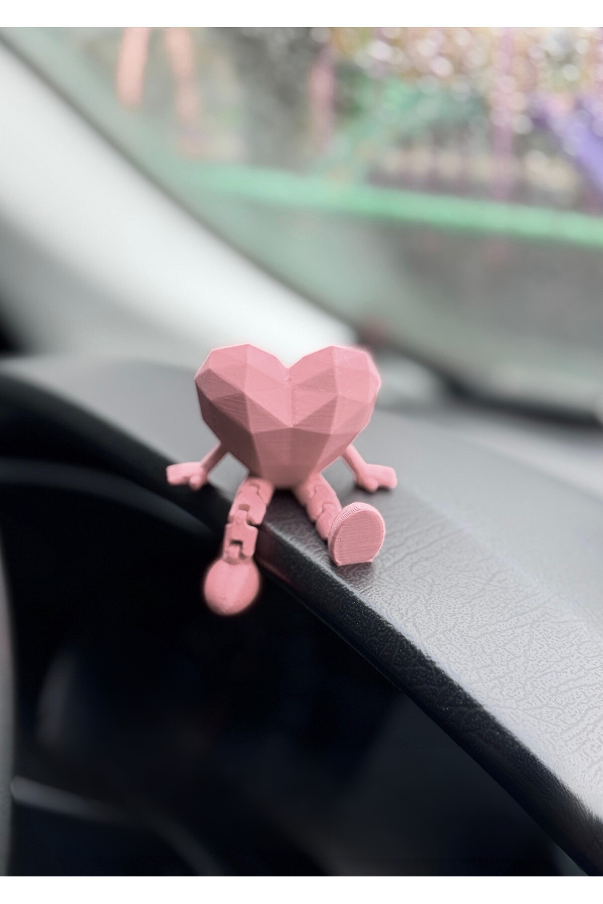 Araç İçi Sevimli Kalp Torpido Süsü - Flexi Kalp - Pembe -
