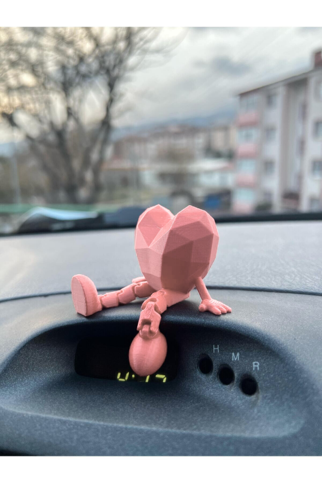 Araç İçi Sevimli Kalp Torpido Süsü - Flexi Kalp - Pembe -