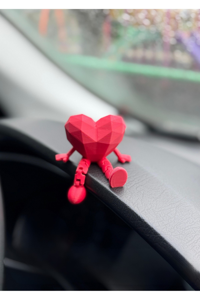 Araç İçi Sevimli Kalp Torpido Süsü - Flexi Kalp - Kırmızı -