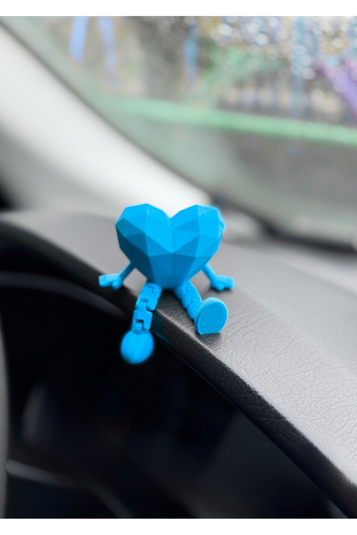 Araç İçi Sevimli Kalp Torpido Süsü - Flexi Kalp - Mavi -