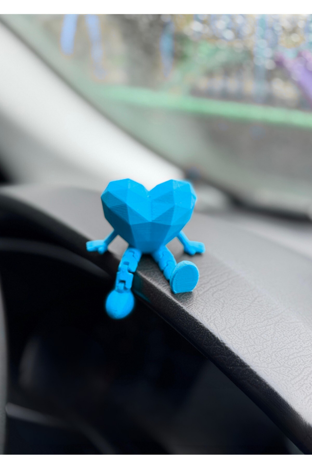 Araç İçi Sevimli Kalp Torpido Süsü - Flexi Kalp - Mavi -