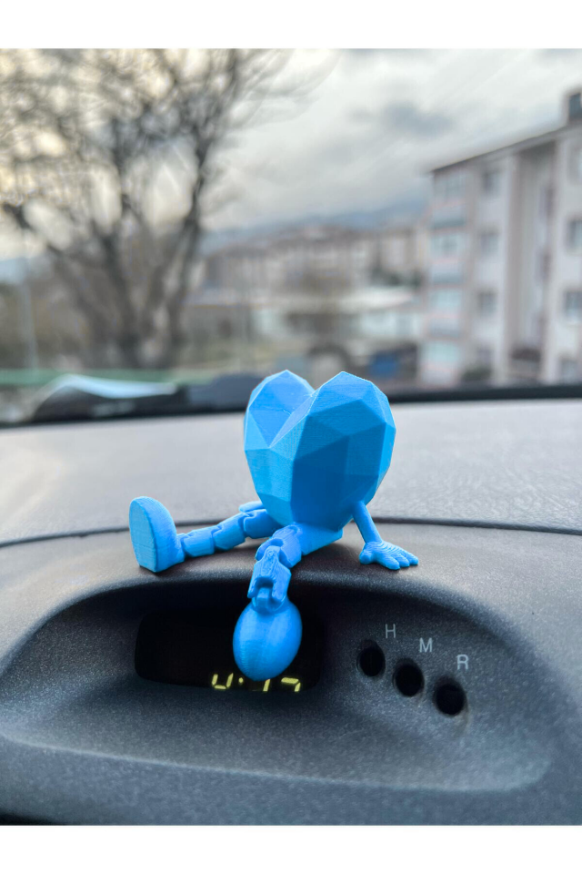 Araç İçi Sevimli Kalp Torpido Süsü - Flexi Kalp - Mavi -