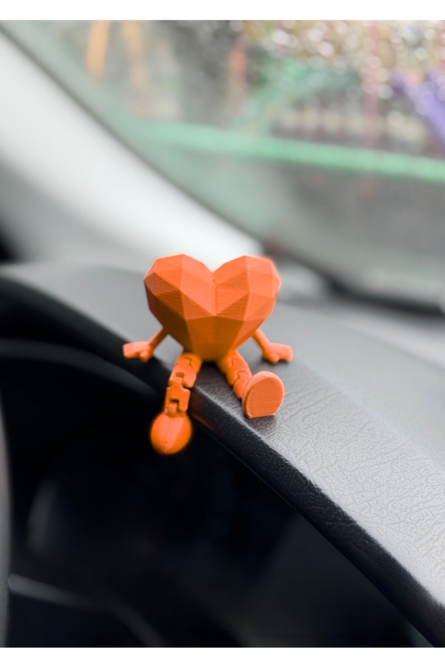 Araç İçi Sevimli Kalp Torpido Süsü - Flexi Kalp - Turuncu -