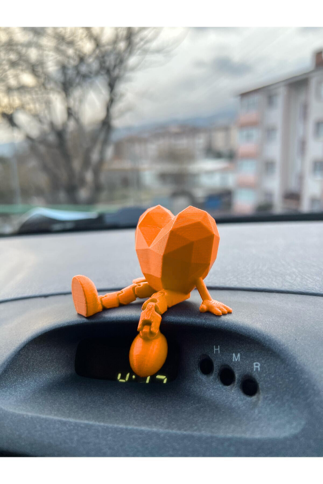 Araç İçi Sevimli Kalp Torpido Süsü - Flexi Kalp - Turuncu -