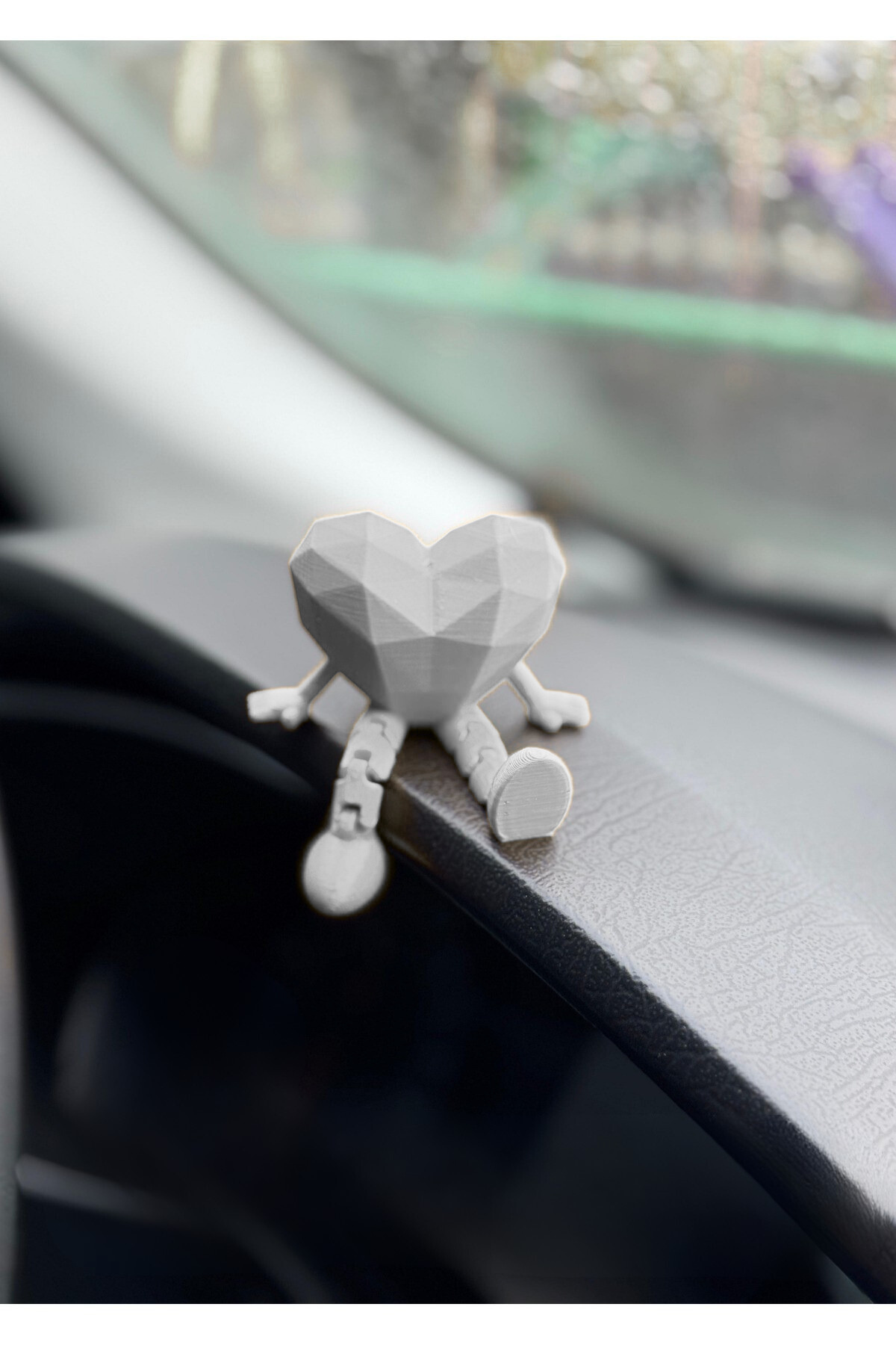 Araç İçi Sevimli Kalp Torpido Süsü - Flexi Kalp - Beyaz -