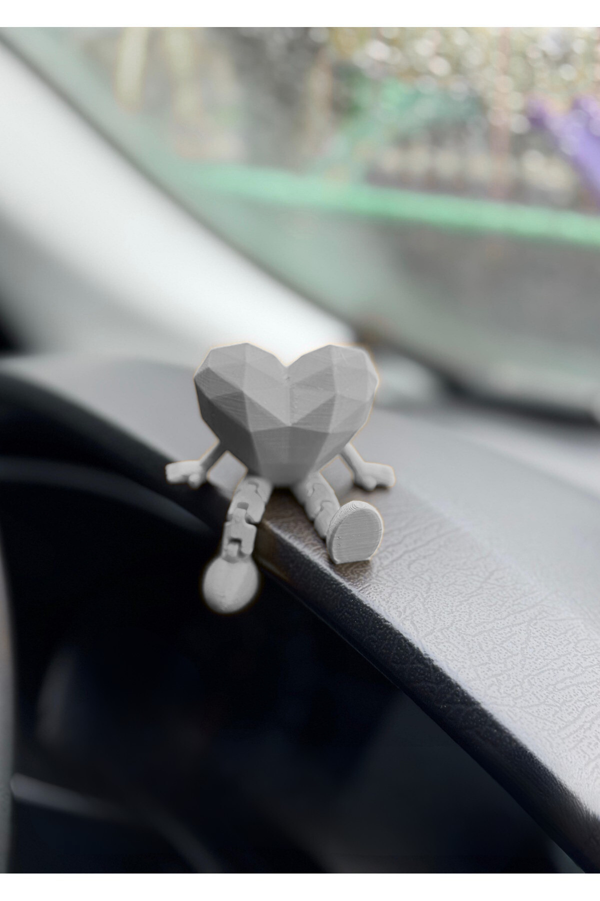 Araç İçi Sevimli Kalp Torpido Süsü - Flexi Kalp - Gri -