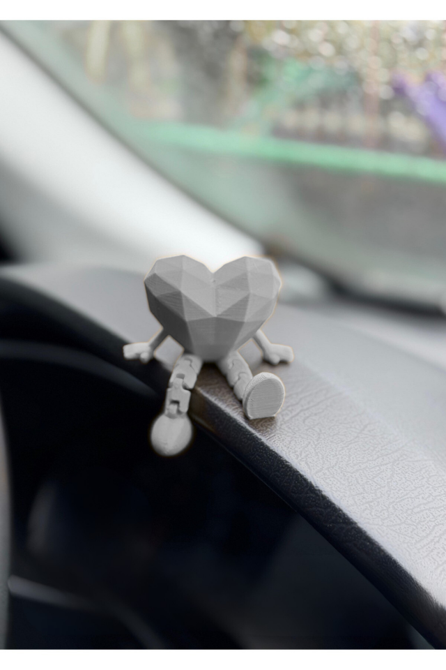 Araç İçi Sevimli Kalp Torpido Süsü - Flexi Kalp - Gri -