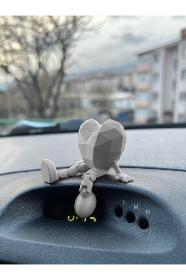 Araç İçi Sevimli Kalp Torpido Süsü - Flexi Kalp - Gri -