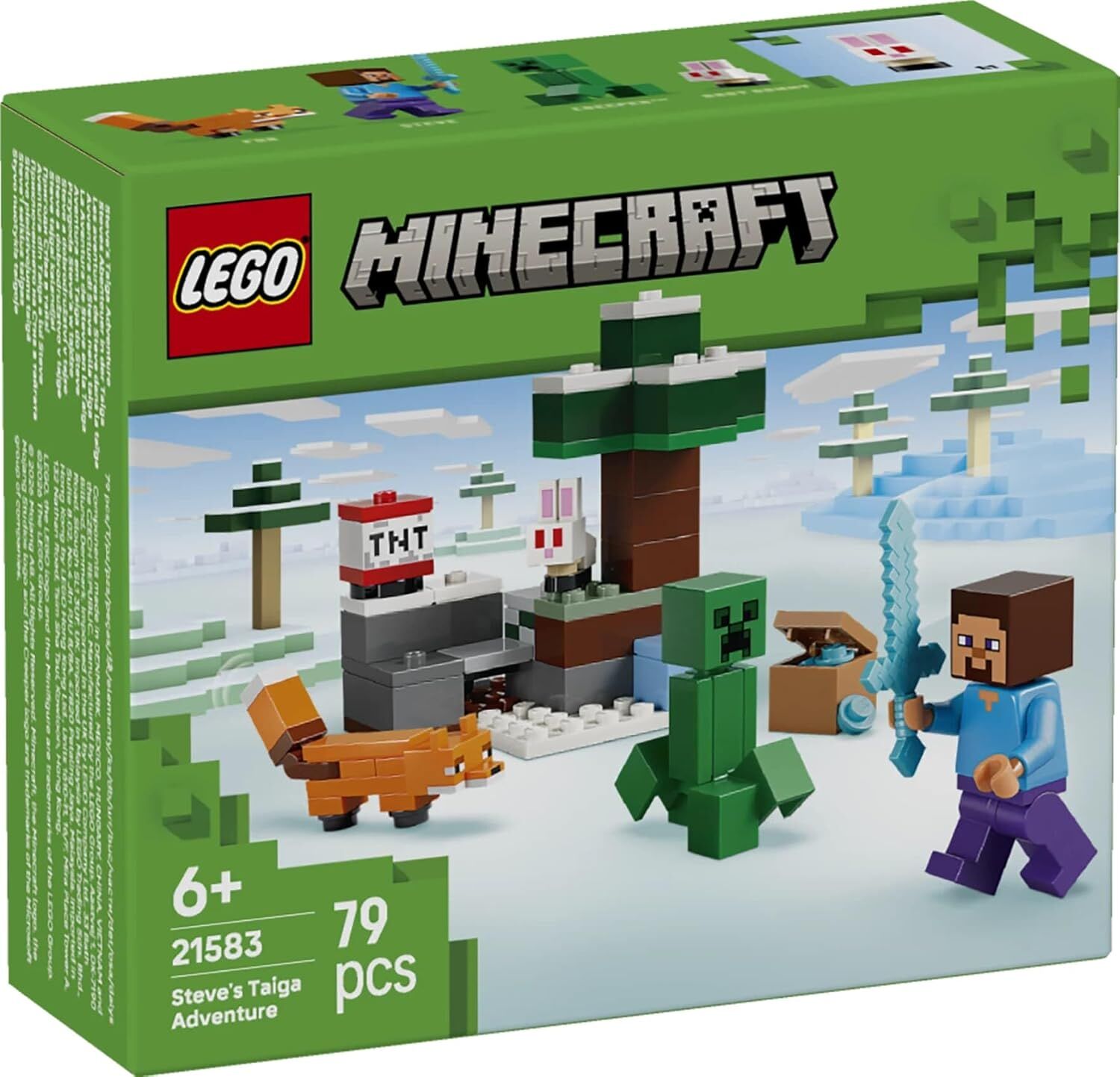 LEGO Minecraft Steve’in Tayga Macerası 21583-6 Yaş ve Üzeri Kız ve Erkek Çocuklar için Steve Minifigürü ile Creeper ve Tilki Figürleri İçeren Yaratıcı Oyuncak Yapım Seti, Hediye Fikri (79 Parça)