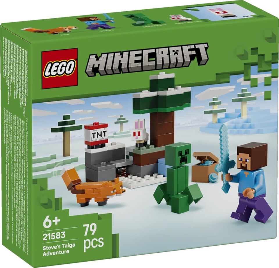 LEGO Minecraft Steve’in Tayga Macerası 21583-6 Yaş ve Üzeri Kız ve Erkek Çocuklar için Steve Minifigürü ile Creeper ve Tilki Figürleri İçeren Yaratıcı Oyuncak Yapım Seti, Hediye Fikri (79 Parça)