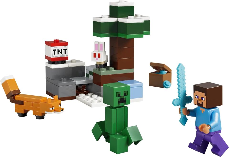 LEGO Minecraft Steve’in Tayga Macerası 21583-6 Yaş ve Üzeri Kız ve Erkek Çocuklar için Steve Minifigürü ile Creeper ve Tilki Figürleri İçeren Yaratıcı Oyuncak Yapım Seti, Hediye Fikri (79 Parça)