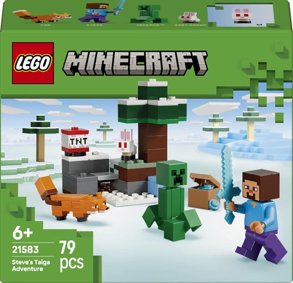 LEGO Minecraft Steve’in Tayga Macerası 21583-6 Yaş ve Üzeri Kız ve Erkek Çocuklar için Steve Minifigürü ile Creeper ve Tilki Figürleri İçeren Yaratıcı Oyuncak Yapım Seti, Hediye Fikri (79 Parça)
