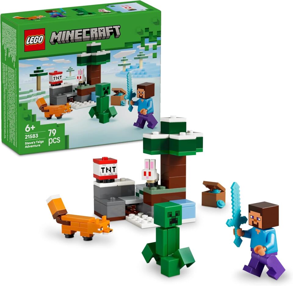 LEGO Minecraft Steve’in Tayga Macerası 21583-6 Yaş ve Üzeri Kız ve Erkek Çocuklar için Steve Minifigürü ile Creeper ve Tilki Figürleri İçeren Yaratıcı Oyuncak Yapım Seti, Hediye Fikri (79 Parça)