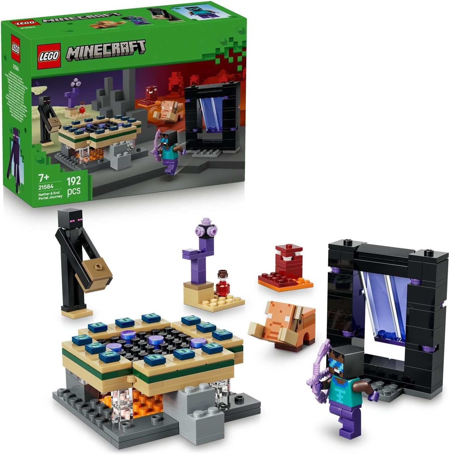 LEGO Minecraft Nether ve End Geçidi Yolculuğu 21584-7 Yaş ve Üzeri Çocuklar için Havalı Kahraman Minifigürü ve Enderman Figürleri İçeren Yaratıcı Oyuncak Yapım Seti, Hediye Fikri (192 Parça)