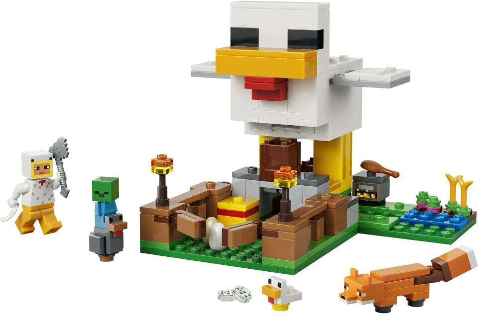 LEGO Minecraft Tavuk Çiftliği 21585-7 Yaş ve Üzeri Çocuklar için Tavuk Sever Minifigürü, Yavru Zombi, Tilki, Soğuk Tavuk ve Civciv İçeren Yaratıcı Oyuncak Yapım Seti, Hediye Fikri (233 Parça)