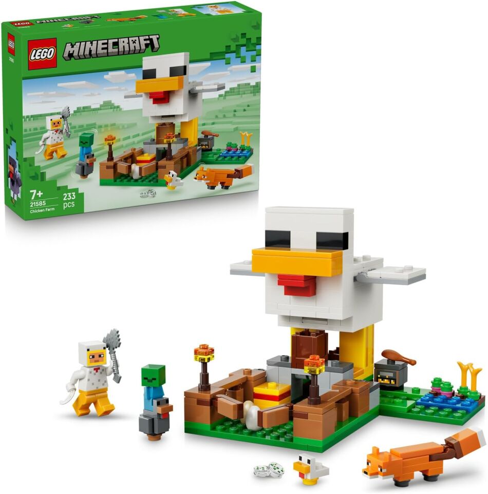 LEGO Minecraft Tavuk Çiftliği 21585-7 Yaş ve Üzeri Çocuklar için Tavuk Sever Minifigürü, Yavru Zombi, Tilki, Soğuk Tavuk ve Civciv İçeren Yaratıcı Oyuncak Yapım Seti, Hediye Fikri (233 Parça)