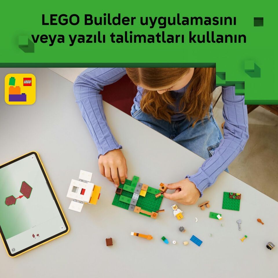 LEGO Minecraft Tavuk Çiftliği 21585-7 Yaş ve Üzeri Çocuklar için Tavuk Sever Minifigürü, Yavru Zombi, Tilki, Soğuk Tavuk ve Civciv İçeren Yaratıcı Oyuncak Yapım Seti, Hediye Fikri (233 Parça)