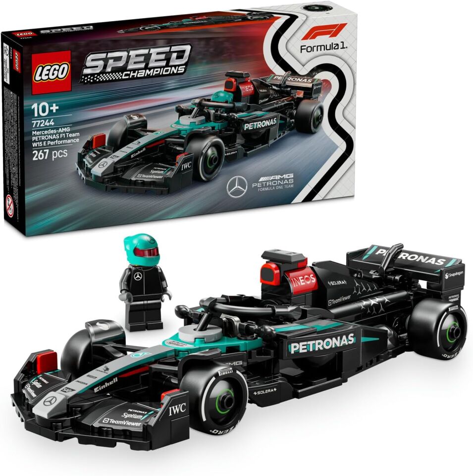 LEGO Speed Champions Mercedes-AMG F1 W15 Yarış Arabası 77244 – 10 Yaş ve Üzeri Kız ve Erkek Çocukları için Koleksiyonluk Sürücü Minifigürü İçeren Yapım Seti ve Sergileme Seti (267 Parça)