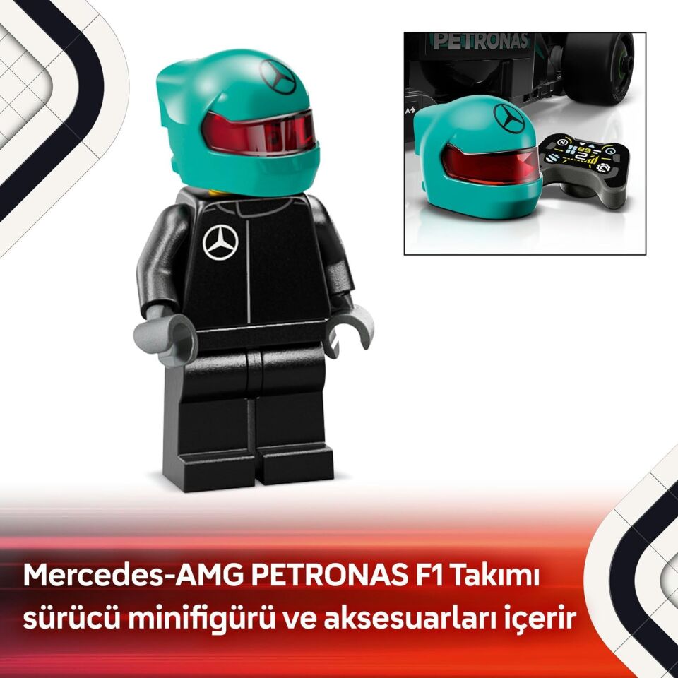 LEGO Speed Champions Mercedes-AMG F1 W15 Yarış Arabası 77244 – 10 Yaş ve Üzeri Kız ve Erkek Çocukları için Koleksiyonluk Sürücü Minifigürü İçeren Yapım Seti ve Sergileme Seti (267 Parça)