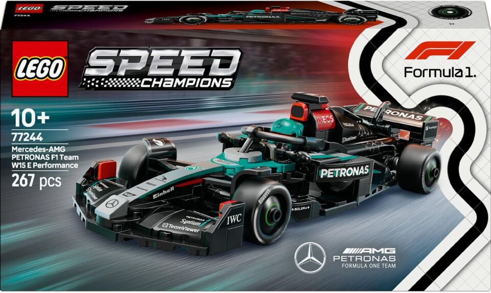 LEGO Speed Champions Mercedes-AMG F1 W15 Yarış Arabası 77244 – 10 Yaş ve Üzeri Kız ve Erkek Çocukları için Koleksiyonluk Sürücü Minifigürü İçeren Yapım Seti ve Sergileme Seti (267 Parça)