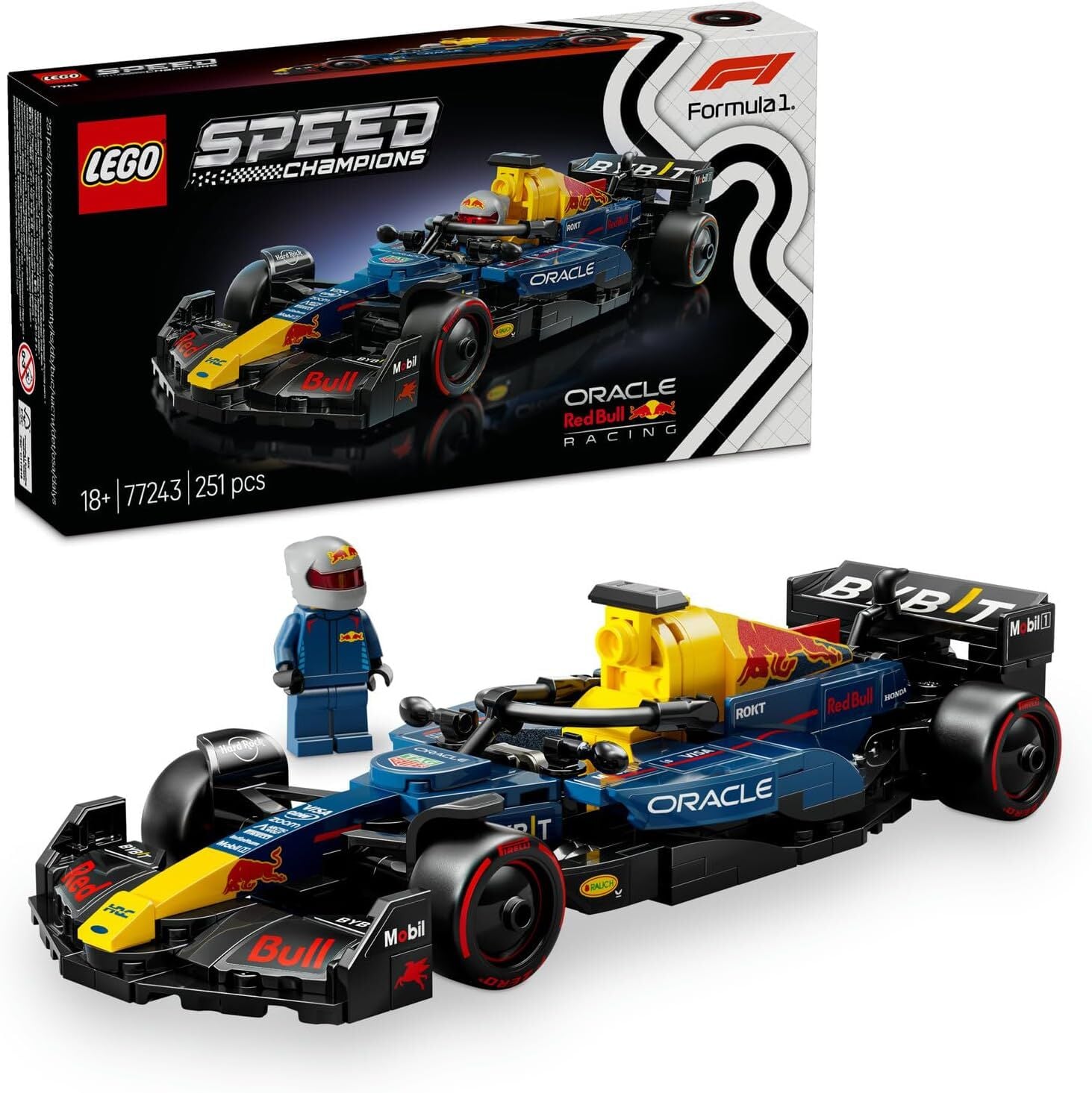 LEGO Speed Champions Oracle Red Bull Racing RB20 F1 Yarış Arabası 77243 – Yetişkinler için Koleksiyonluk Sürücü Minifigürü ve Orijinal Detaylar İçeren Koleksiyonluk Model Yapım Seti (251 Parça)