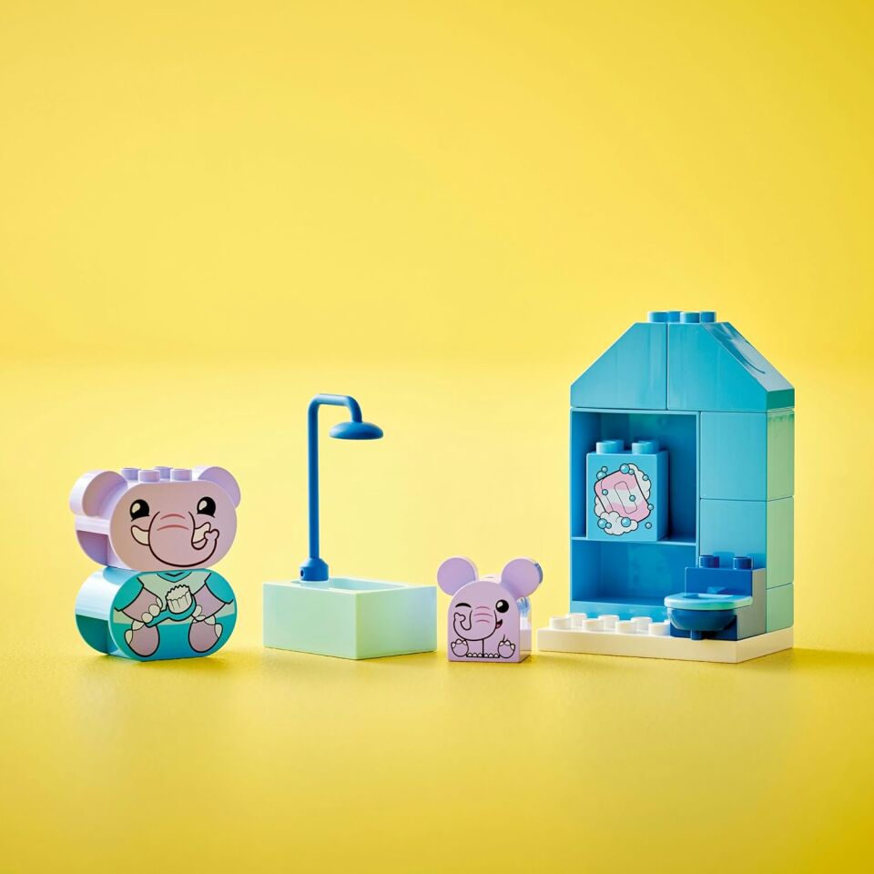 LEGO DUPLO İlk Günlük Rutinlerim: Banyo Zamanı 10413 – 1.5 Yaş ve Üzeri Çocuklar için Eğitici Hediye Fikri, 2 Oyuncak Fil, İnşa Edilebilen Tuvalet, Banyo ve Duş İçeren Oyuncak Yapım Seti (15 Parça)