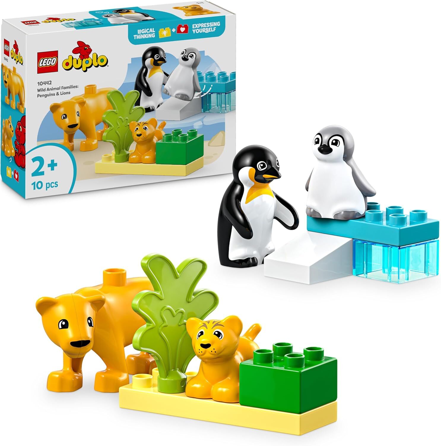 LEGO DUPLO Town Vahşi Hayvan Aileleri: Penguenler ve Aslanlar 10442-2 Yaş ve Üzeri Çocuklar için Eğitici ve Yaratıcı Oyuncak Yapım Seti (10 Parça)