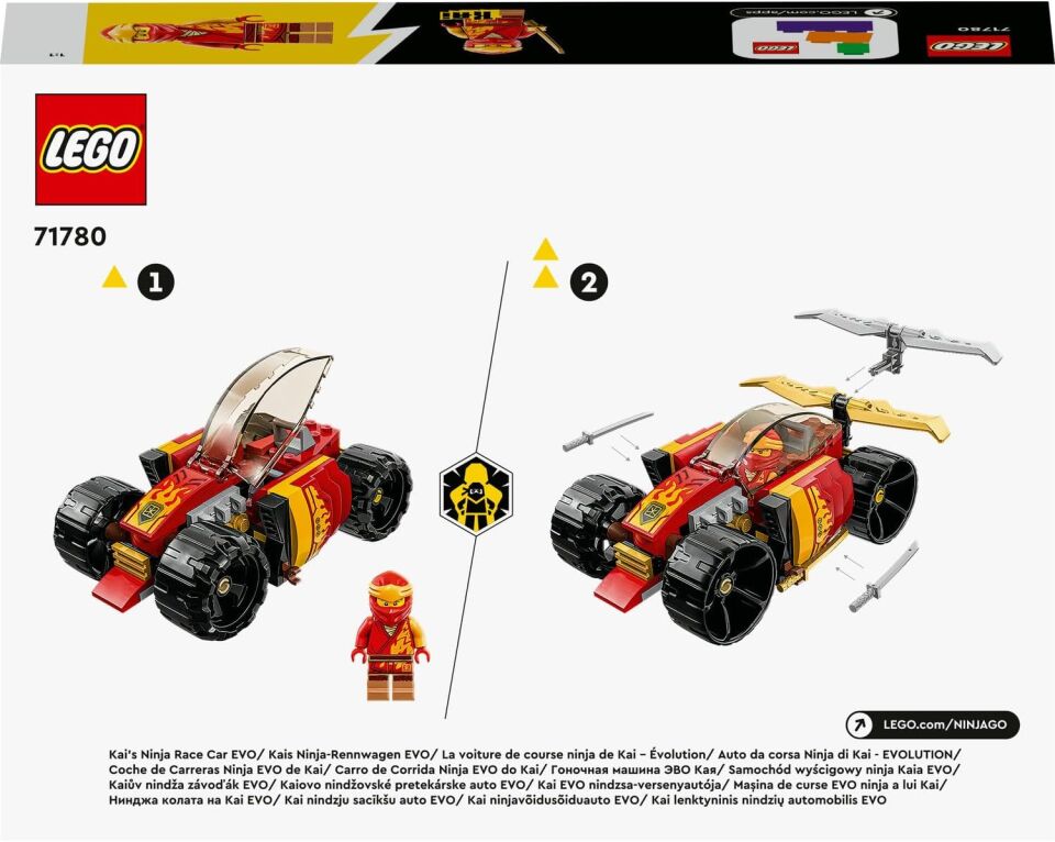 LEGO NINJAGO Kai’nin Ninja Yarış Arabası EVO 71780 – 6 Yaş ve Üzeri Kız ve Erkek Çocuklar için Yılbaşı Hediyesi Fikri, Oyuncak Araba ve Kai Minifigürü İçeren Yaratıcı Oyuncak Yapım Seti (94 Parça)