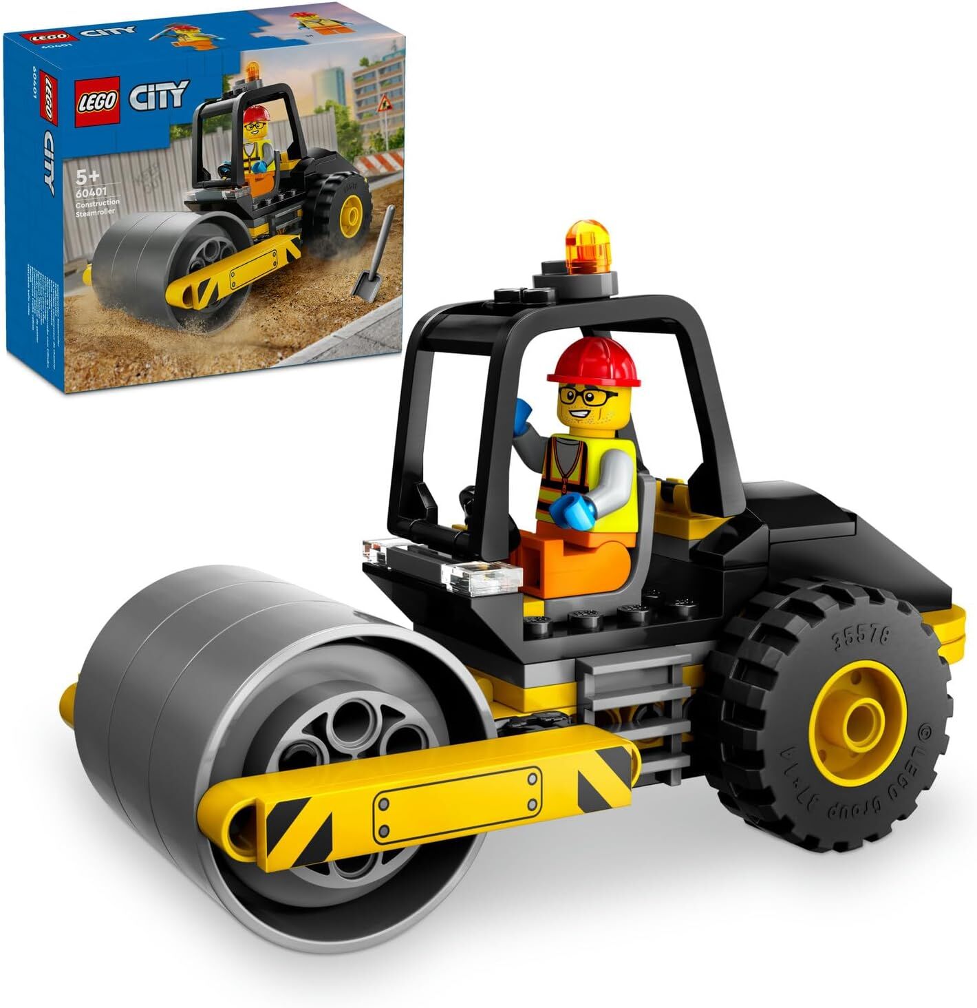 LEGO City Yol Silindiri 60401 – 5 Yaş ve Üzeri Kız ve Erkek Çocuklar için Doğum Günü Hediyesi Fikri, Kürekli ve Baretli İnşaat İşçisi Minifigürü İçeren Yaratıcı Oyuncak Yapım Seti (78 Parça)