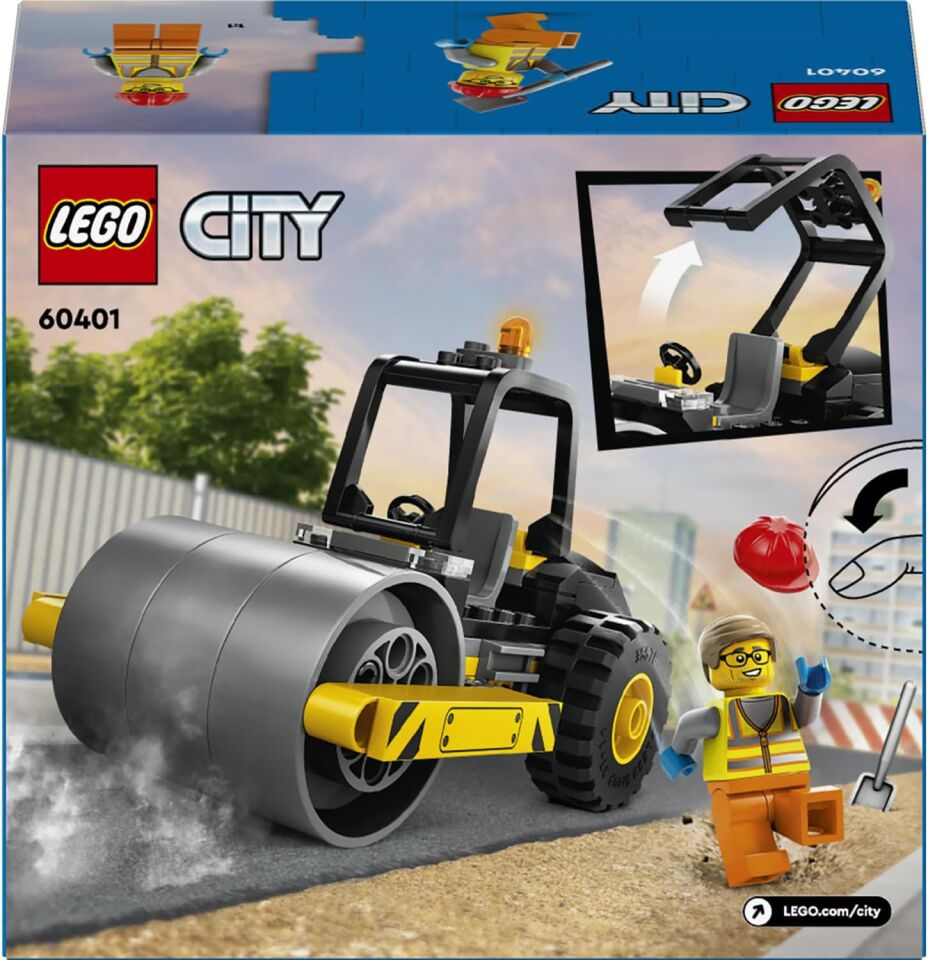 LEGO City Yol Silindiri 60401 – 5 Yaş ve Üzeri Kız ve Erkek Çocuklar için Doğum Günü Hediyesi Fikri, Kürekli ve Baretli İnşaat İşçisi Minifigürü İçeren Yaratıcı Oyuncak Yapım Seti (78 Parça)