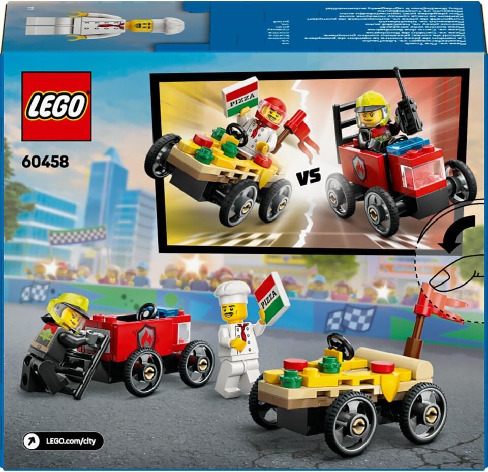 LEGO City Pizza Arabası İtfaiye Kamyonuna Karşı Yarış Arabası Paketi 60458-5 Yaş ve Üzeri Çocuklar için Yaratıcı Oyuncak Yapım Seti, Doğum Günü Hediyesi (70 Parça)