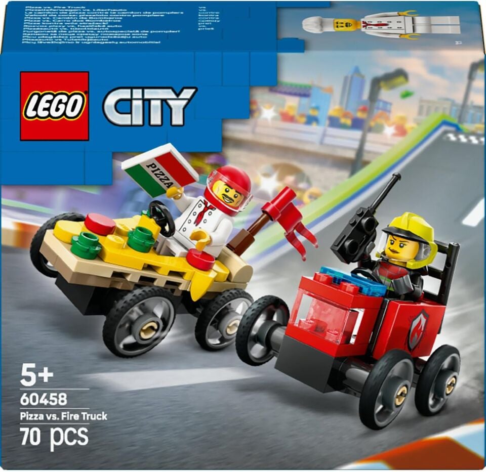 LEGO City Pizza Arabası İtfaiye Kamyonuna Karşı Yarış Arabası Paketi 60458-5 Yaş ve Üzeri Çocuklar için Yaratıcı Oyuncak Yapım Seti, Doğum Günü Hediyesi (70 Parça)