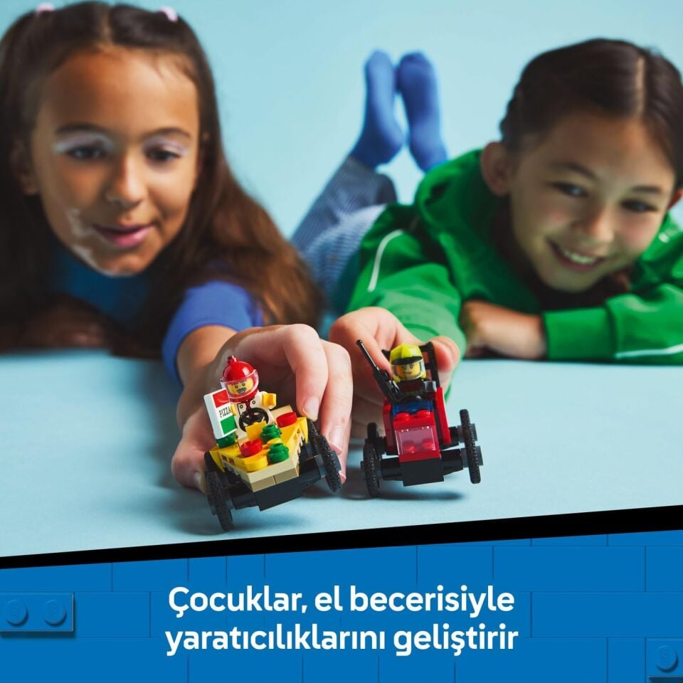 LEGO City Pizza Arabası İtfaiye Kamyonuna Karşı Yarış Arabası Paketi 60458-5 Yaş ve Üzeri Çocuklar için Yaratıcı Oyuncak Yapım Seti, Doğum Günü Hediyesi (70 Parça)