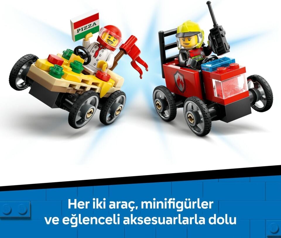 LEGO City Pizza Arabası İtfaiye Kamyonuna Karşı Yarış Arabası Paketi 60458-5 Yaş ve Üzeri Çocuklar için Yaratıcı Oyuncak Yapım Seti, Doğum Günü Hediyesi (70 Parça)
