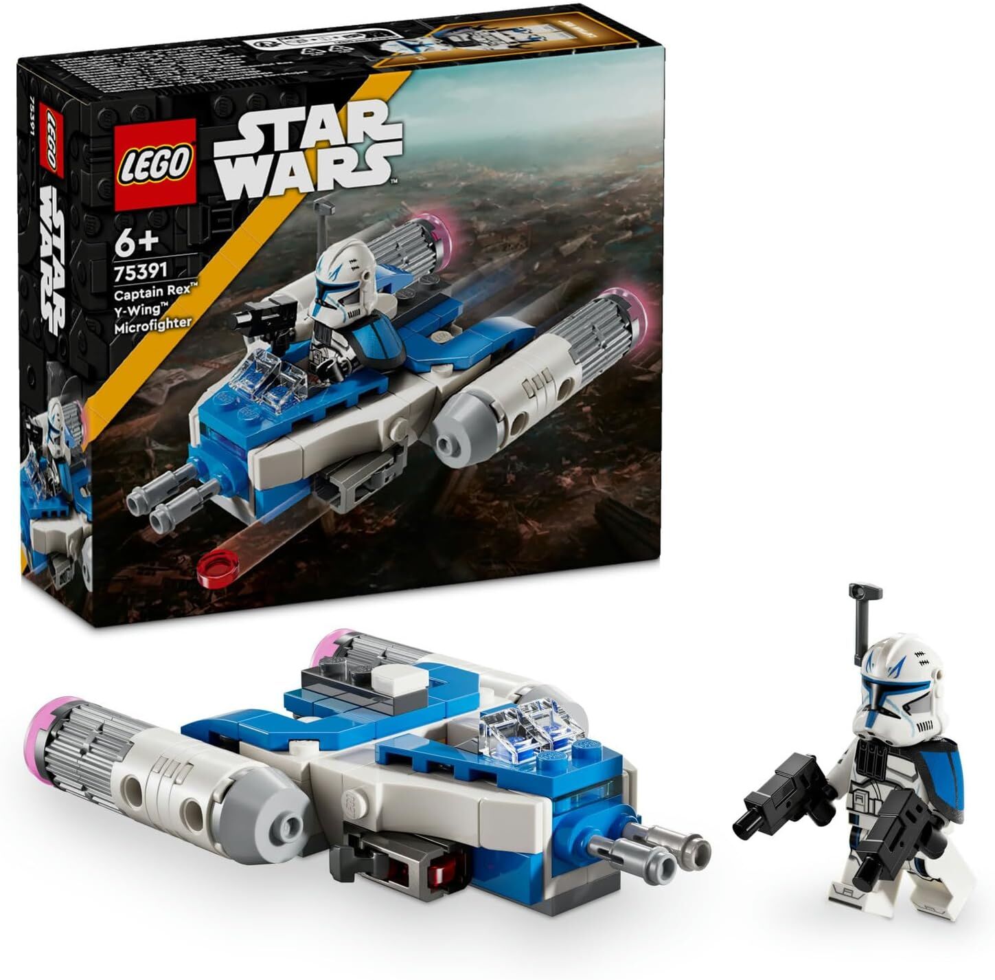 LEGO Star Wars: Klon Savaşları Yüzbaşı Rex Y–Wing Mikro Savaşçı 75391 – 6 Yaş ve Üzeri Çocuklar için Hediye Fikri, 2 Blaster Silahlı Yüzbaşı Rex Karakter İçeren Yaratıcı Oyuncak Yapım Seti (99 Parça)