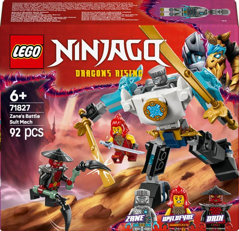 LEGO NINJAGO Zane’in Savaş Zırhı Mech’i 71827-6 Yaş ve Üzeri Çocuklar için 3 Minifigürlü Yaratıcı Oyuncak Yapım Seti, Doğum Günü Hediyesi (92 Parça)